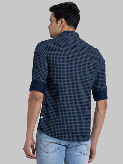 Parx Men Blue Printed Slim Fit Full Sleeve Semi Cut Away Collar Shirt