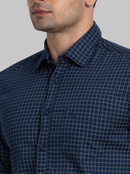 Parx Men Blue Printed Slim Fit Full Sleeve Semi Cut Away Collar Shirt