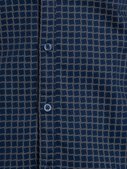 Parx Men Blue Printed Slim Fit Full Sleeve Semi Cut Away Collar Shirt