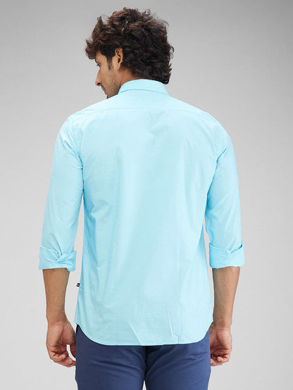 Parx Blue Solid Slim Fit Cotton Casual Shirt