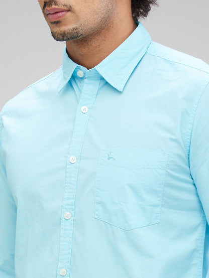 Parx Blue Solid Slim Fit Cotton Casual Shirt
