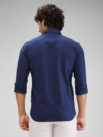 Parx Blue Solid Slim Fit Cotton Casual Shirt