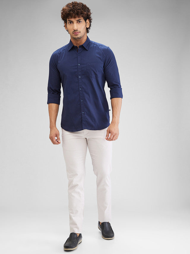 Parx Blue Solid Slim Fit Cotton Casual Shirt