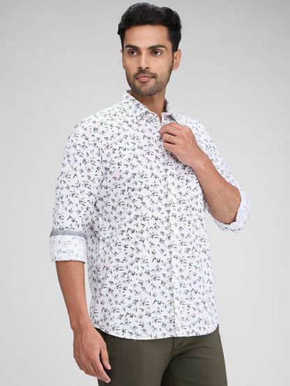Parx Men White Printed Slim Fit Cotton Shirt