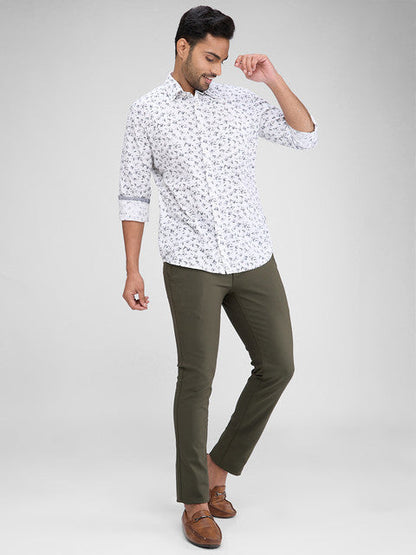 Parx Men White Printed Slim Fit Cotton Shirt