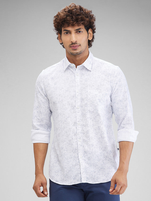 Parx White Printed Slim Fit Cotton Blend Casual Shirt