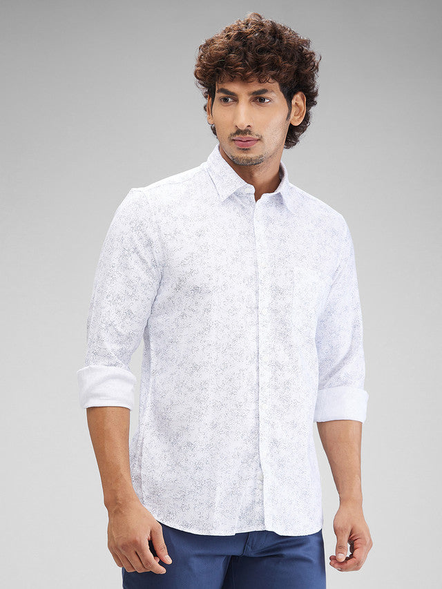 Parx White Printed Slim Fit Cotton Blend Casual Shirt