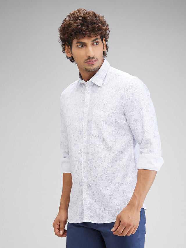 Parx White Printed Slim Fit Cotton Blend Casual Shirt