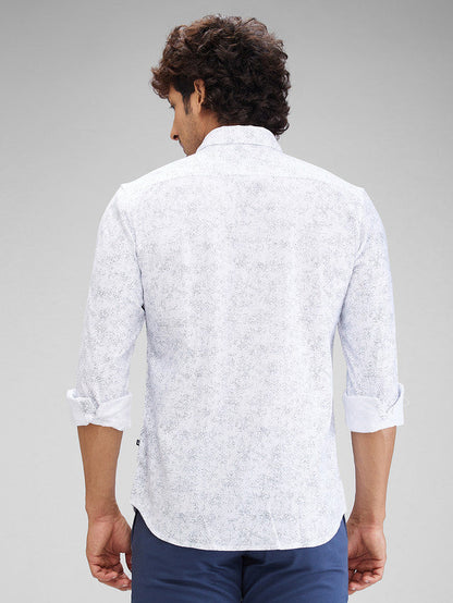 Parx White Printed Slim Fit Cotton Blend Casual Shirt