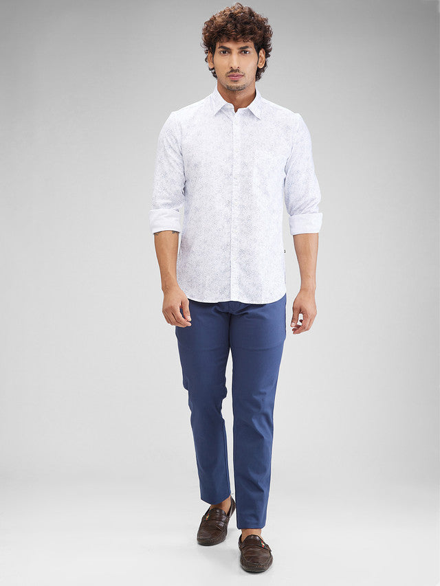 Parx White Printed Slim Fit Cotton Blend Casual Shirt