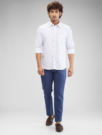Parx White Printed Slim Fit Cotton Blend Casual Shirt