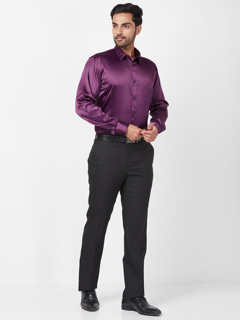 Parx Men Purple Solid Slim Fit Polyester Blend Casual Shirt