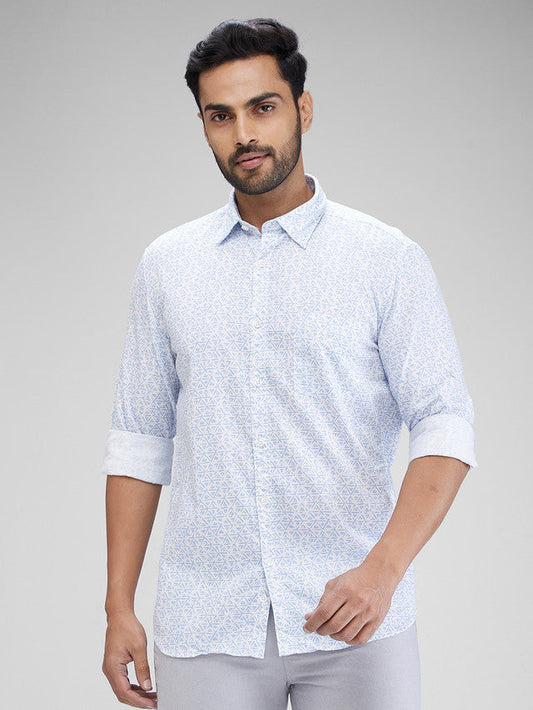Parx White Printed Slim Fit Cotton Casual Shirt