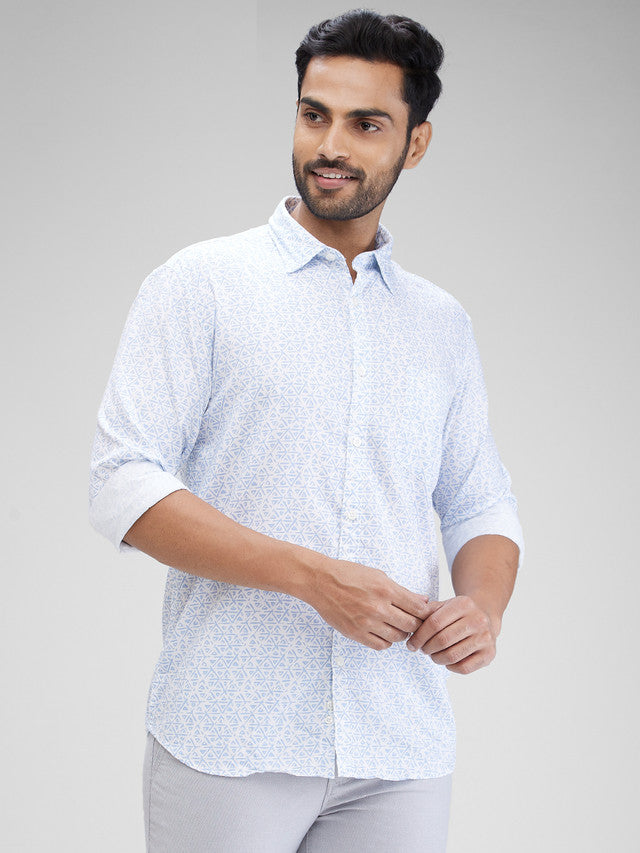 Parx White Printed Slim Fit Cotton Casual Shirt