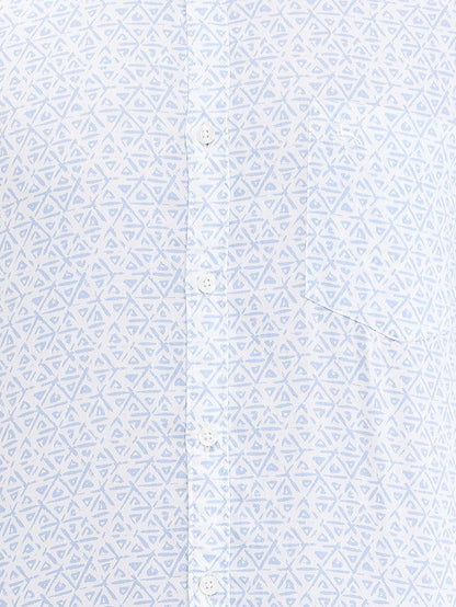 Parx White Printed Slim Fit Cotton Casual Shirt