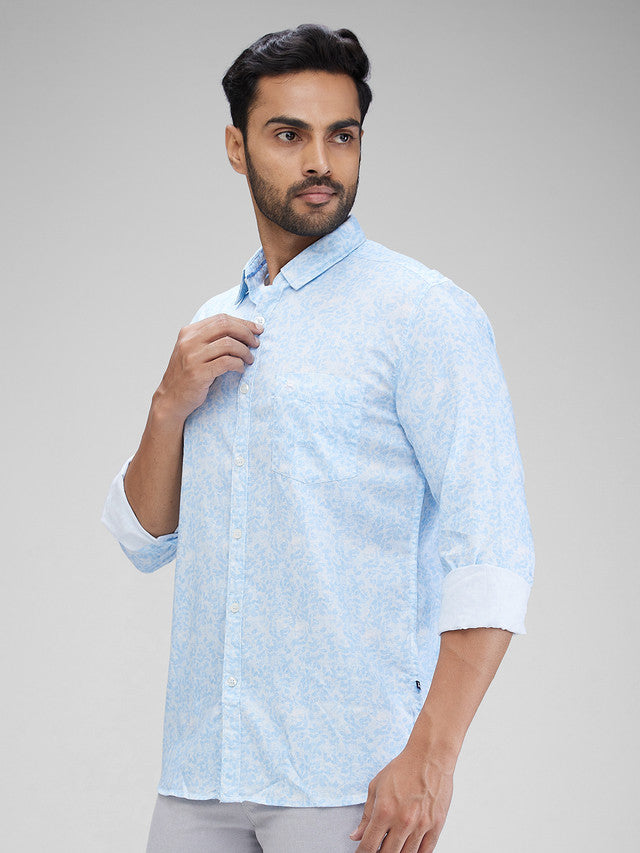 Parx Men Blue Printed Slim Fit Cotton Casual Shirt