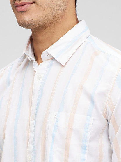 Parx White Printed Slim Fit Cotton Casual Shirt