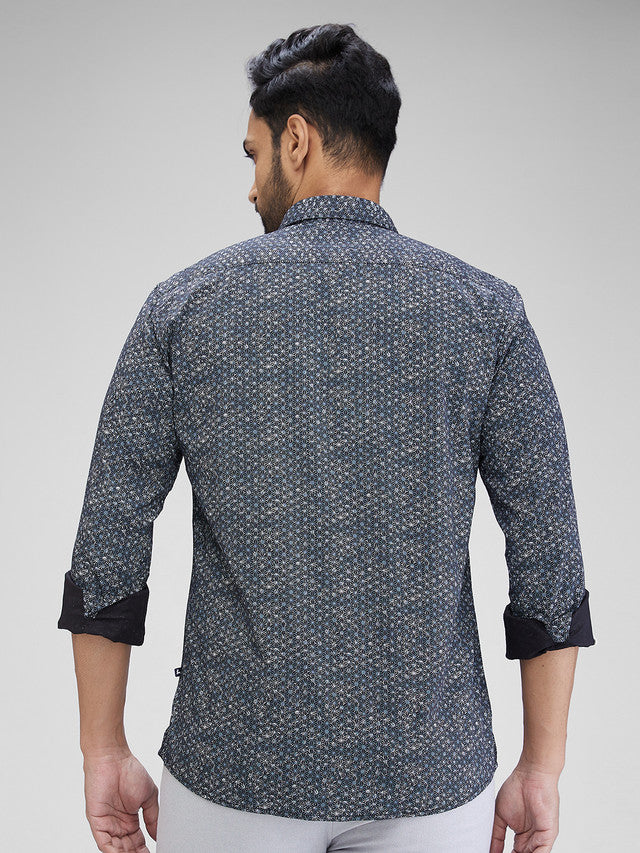 Parx Black Printed Slim Fit Cotton Casual Shirt