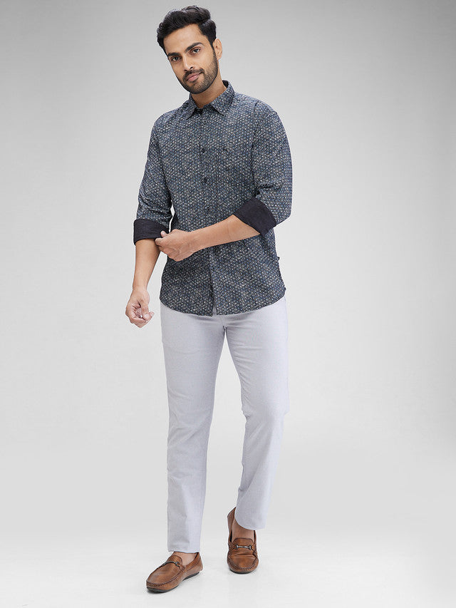 Parx Black Printed Slim Fit Cotton Casual Shirt