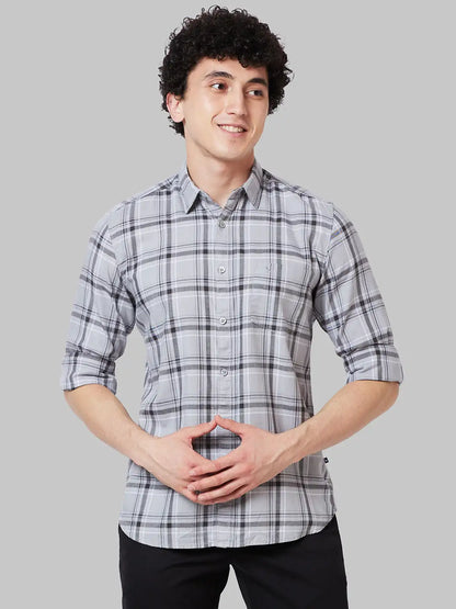 Men Grey Slim Fit Checks Cotton Blend Full Sleeve Shirts