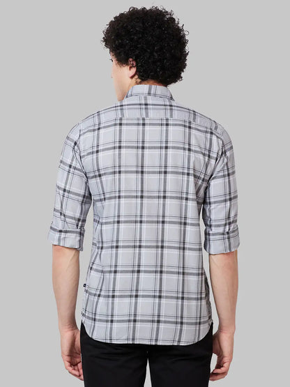 Men Grey Slim Fit Checks Cotton Blend Full Sleeve Shirts