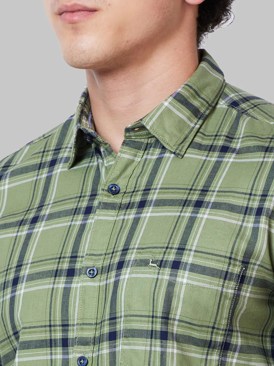 Men Green Slim Fit Checks Cotton Full Sleeve Shirts