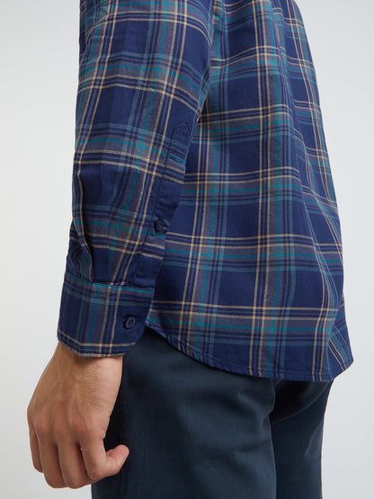 Men Blue Slim Fit Checks Cotton Full Sleeve Shirts