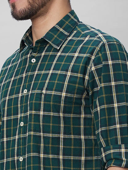 Parx Men Green Checks Slim Fit Cotton Full Sleeve Shirts
