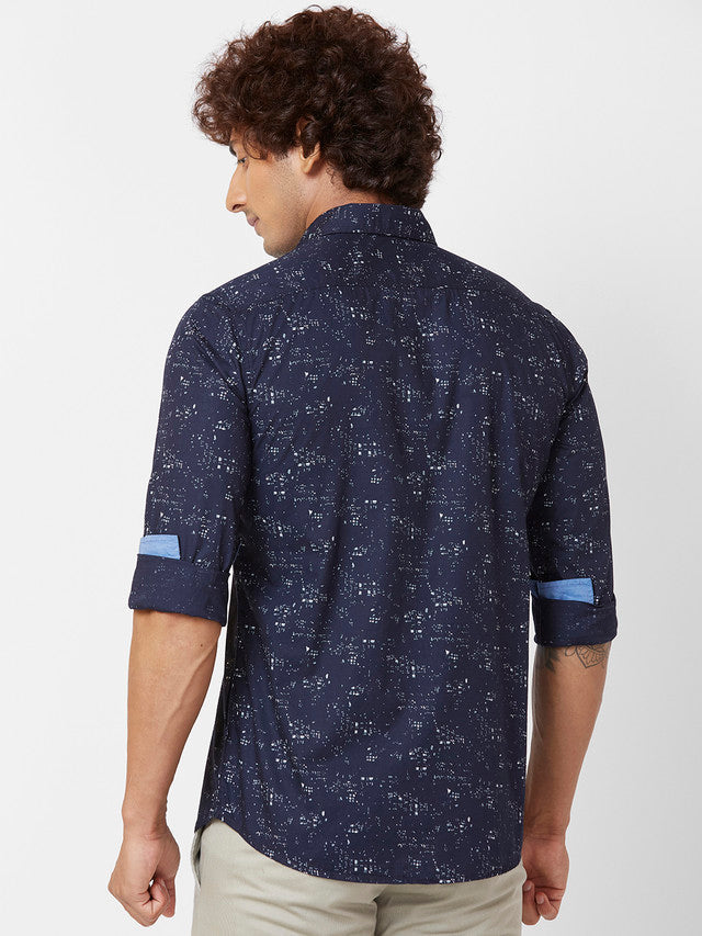 Parx Men Blue Printed Slim Fit Cotton Casual Shirt