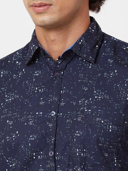 Parx Men Blue Printed Slim Fit Cotton Casual Shirt