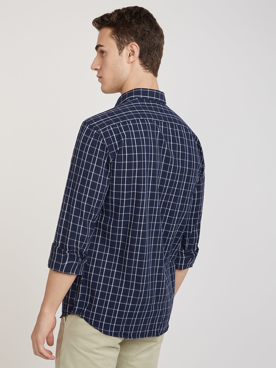 Parx Blue Checks Slim Fit Full Sleeve Cotton Shirt