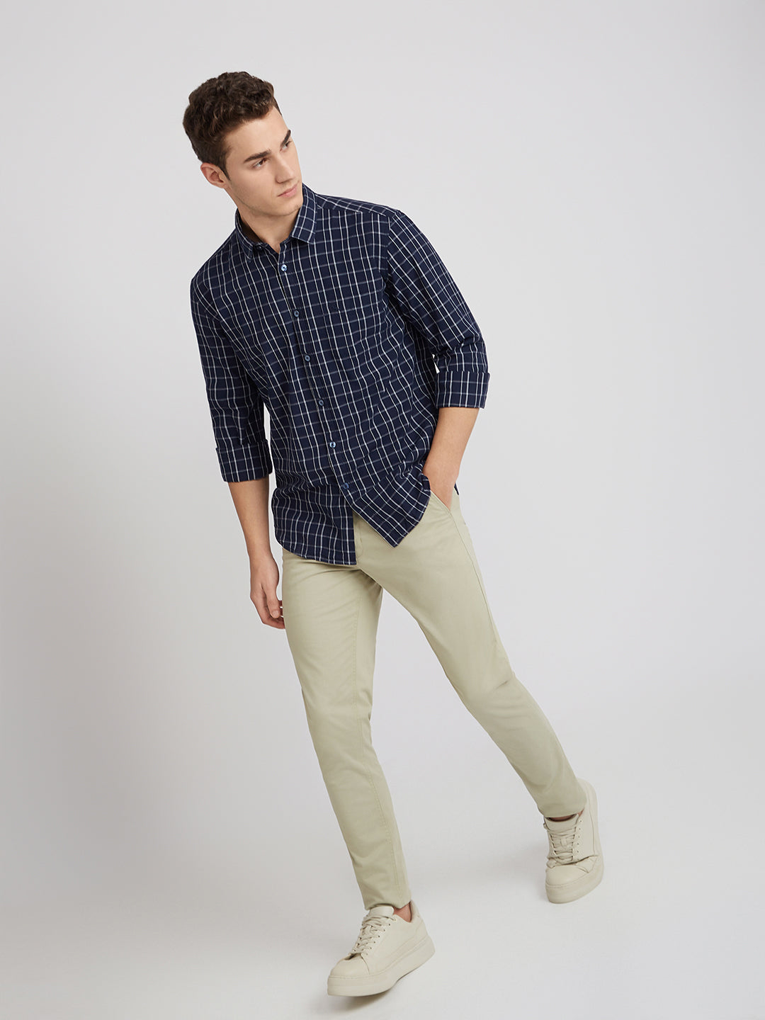 Parx Blue Checks Slim Fit Full Sleeve Cotton Shirt