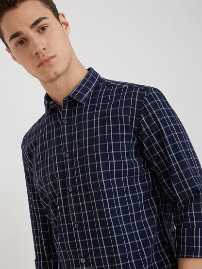 Parx Blue Checks Slim Fit Full Sleeve Cotton Shirt