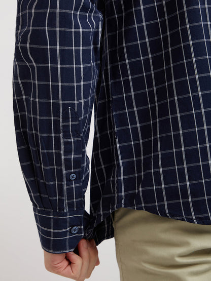 Parx Blue Checks Slim Fit Full Sleeve Cotton Shirt