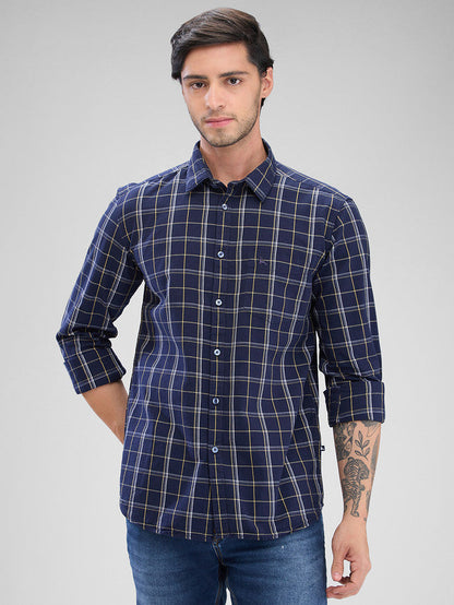 Parx Blue Checks Slim Fit Cotton Casual Shirt