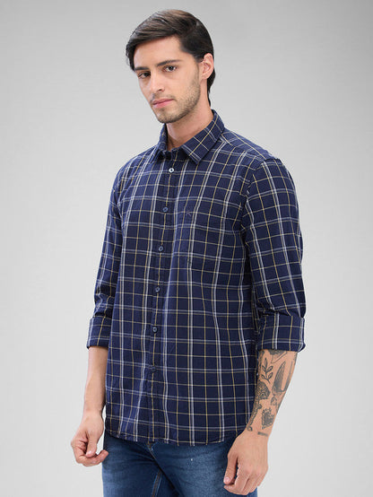 Parx Blue Checks Slim Fit Cotton Casual Shirt