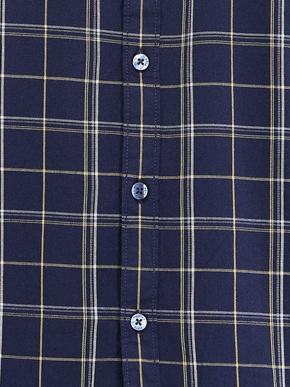 Parx Blue Checks Slim Fit Cotton Casual Shirt