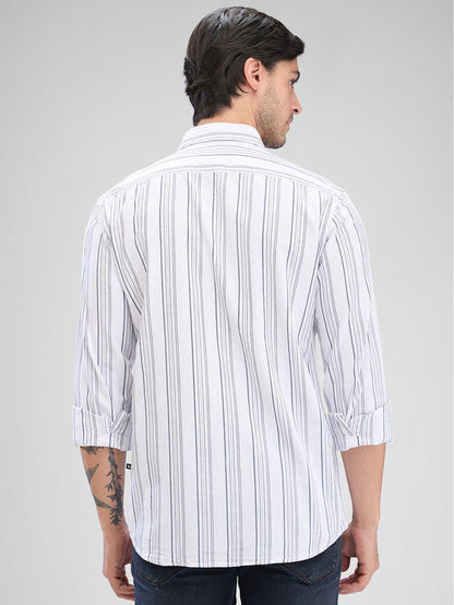 Parx White Stripe Slim Fit Cotton Casual Shirt