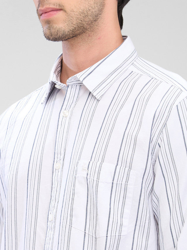 Parx White Stripe Slim Fit Cotton Casual Shirt