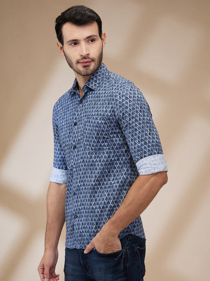Parx Men Blue Printed Slim Fit Cotton Casual Shirts