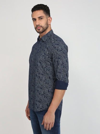 Parx Men Blue Printed Slim Fit Cotton Casual Shirt