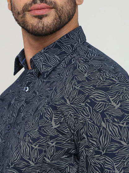 Parx Men Blue Printed Slim Fit Cotton Casual Shirt