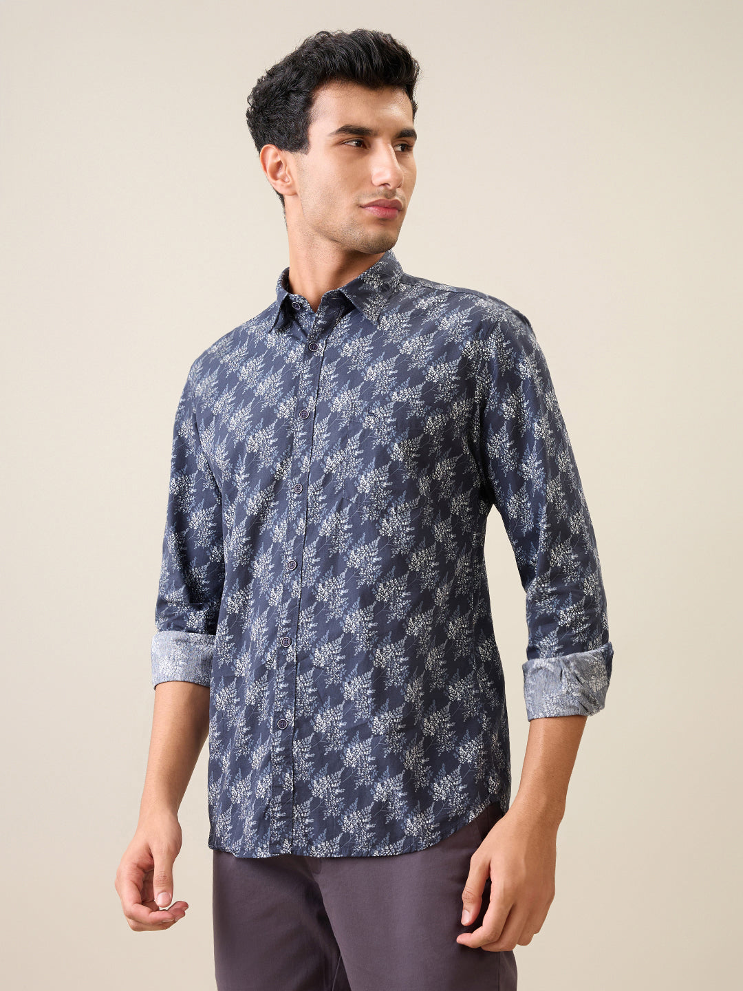 Parx Men Blue Printed Slim Fit Cotton Casual Shirt