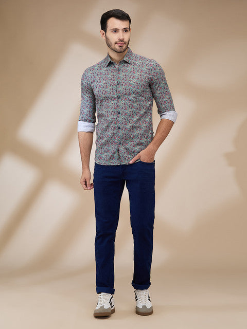 Parx Men Green Printed Slim Fit Cotton Casual Shirts