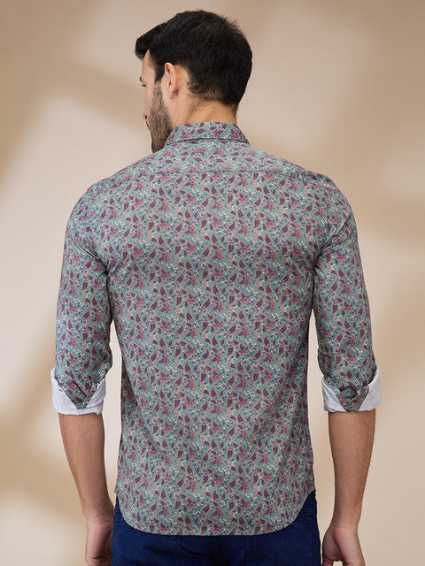 Parx Men Green Printed Slim Fit Cotton Casual Shirts