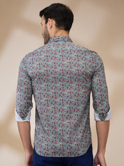 Parx Men Green Printed Slim Fit Cotton Casual Shirts