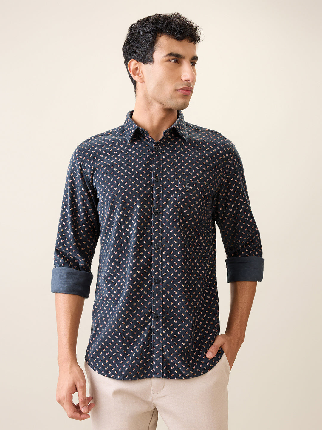 Parx Men Green Printed Slim Fit Cotton Casual Shirt