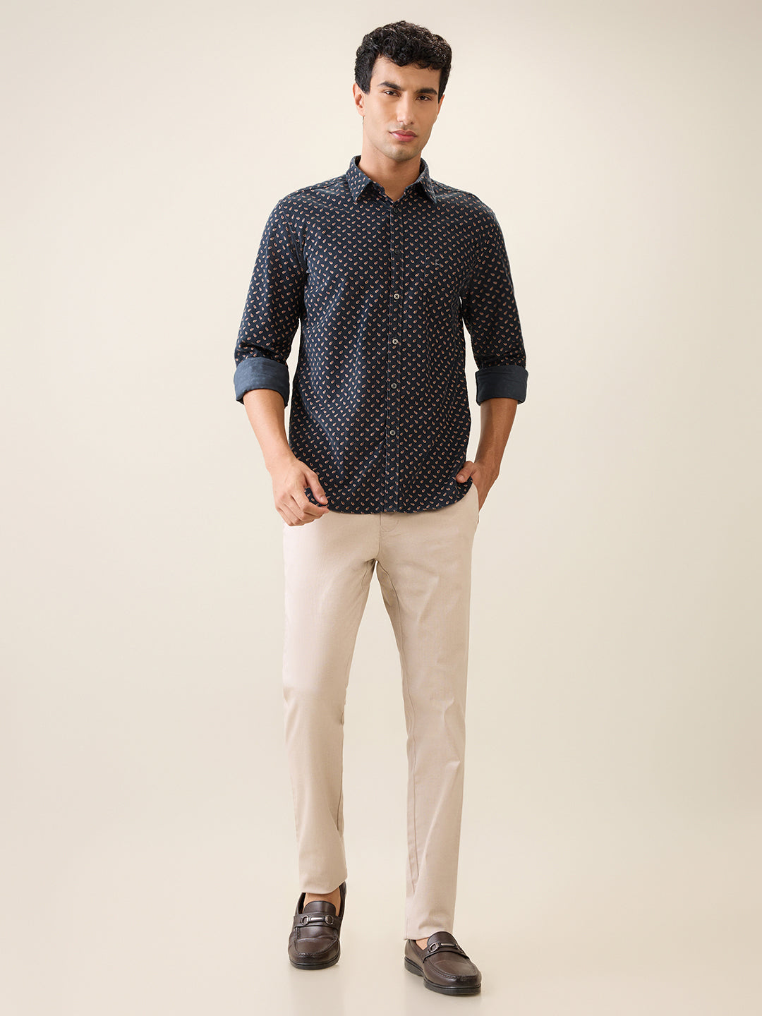 Parx Men Green Printed Slim Fit Cotton Casual Shirt