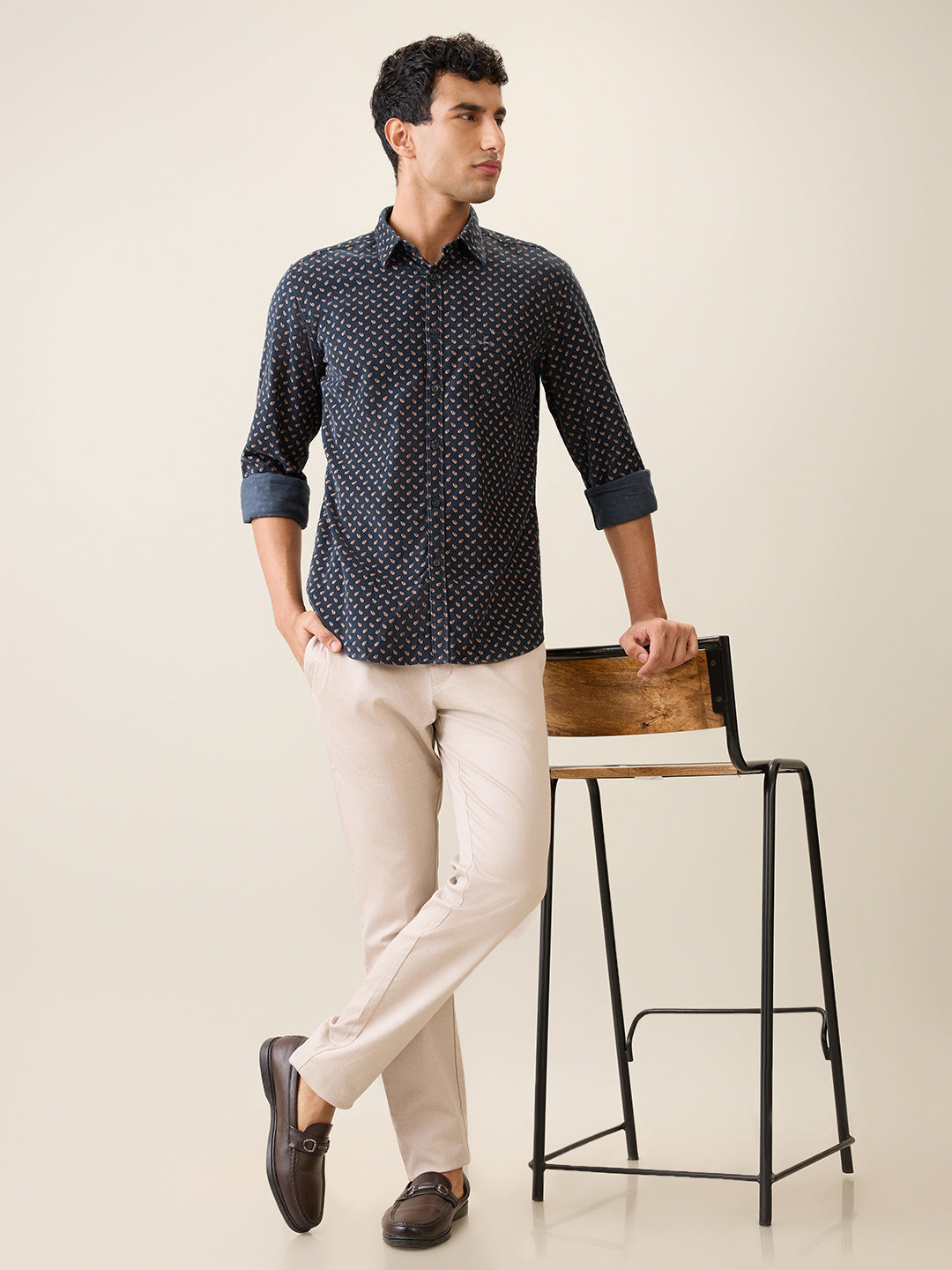 Parx Men Green Printed Slim Fit Cotton Casual Shirt