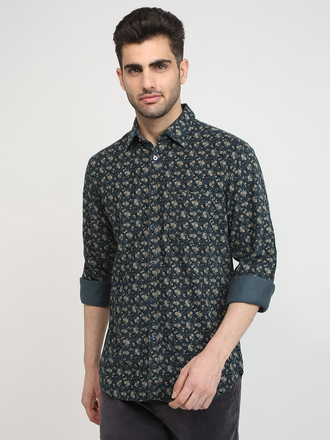 Parx Men Green Printed Slim Fit Cotton Casual Shirt